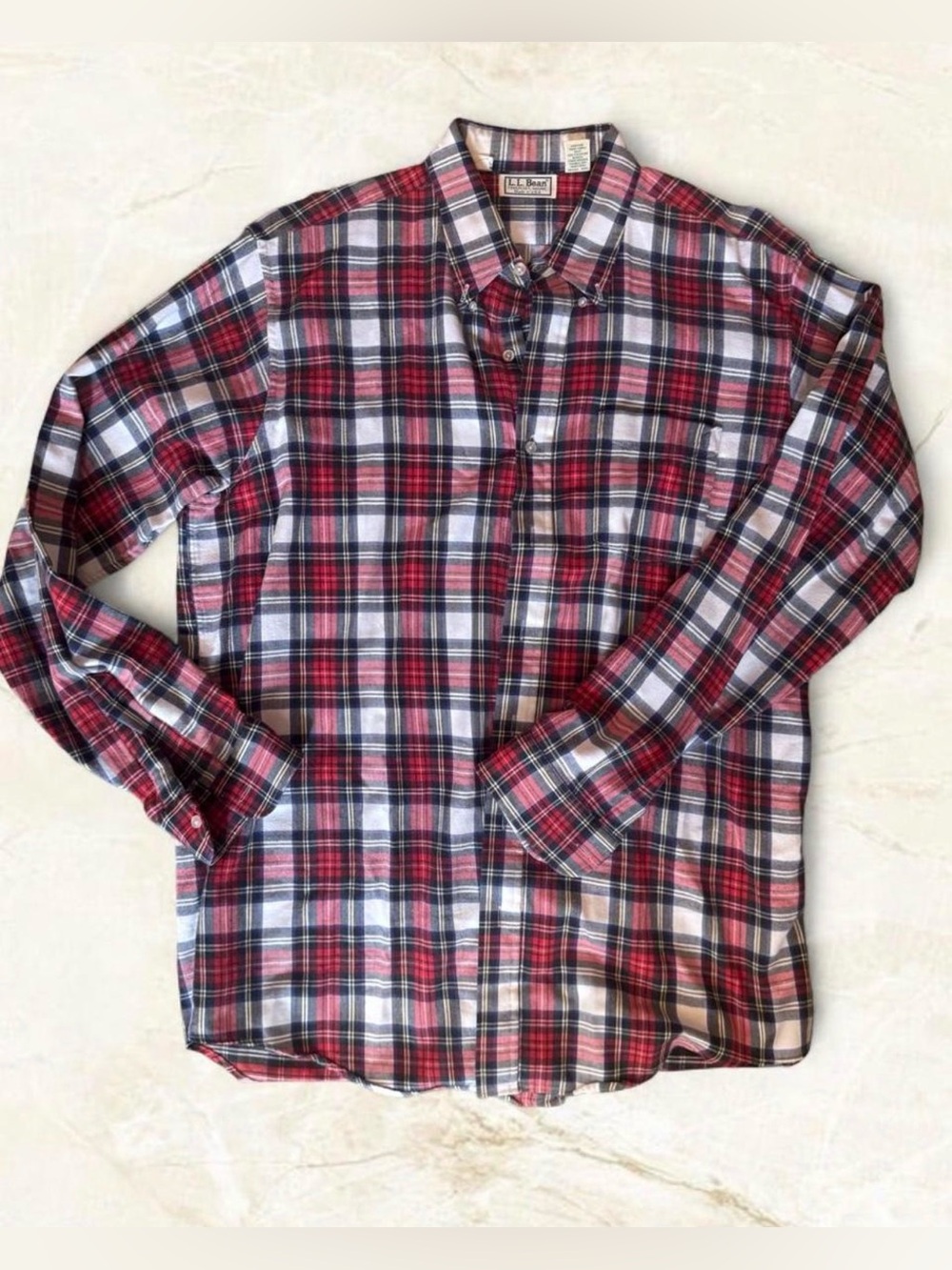Vintage L.L. Bean Outdoors Red White Black Plaid Flannel Shirt- XL hiking